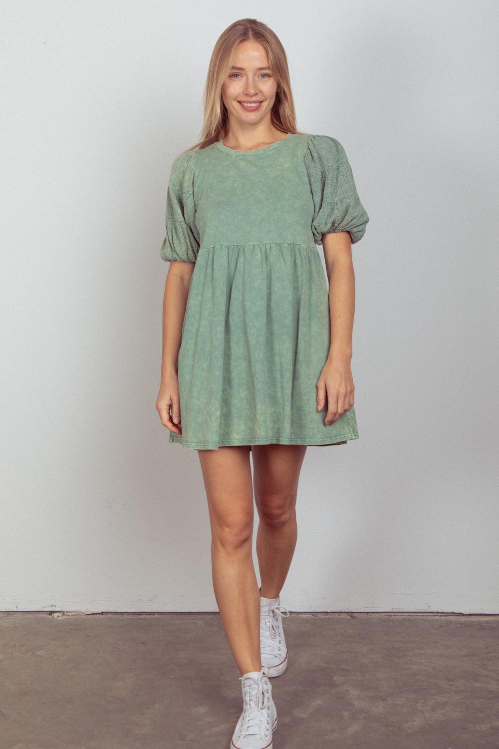 Sage Puff Sleeve Dress