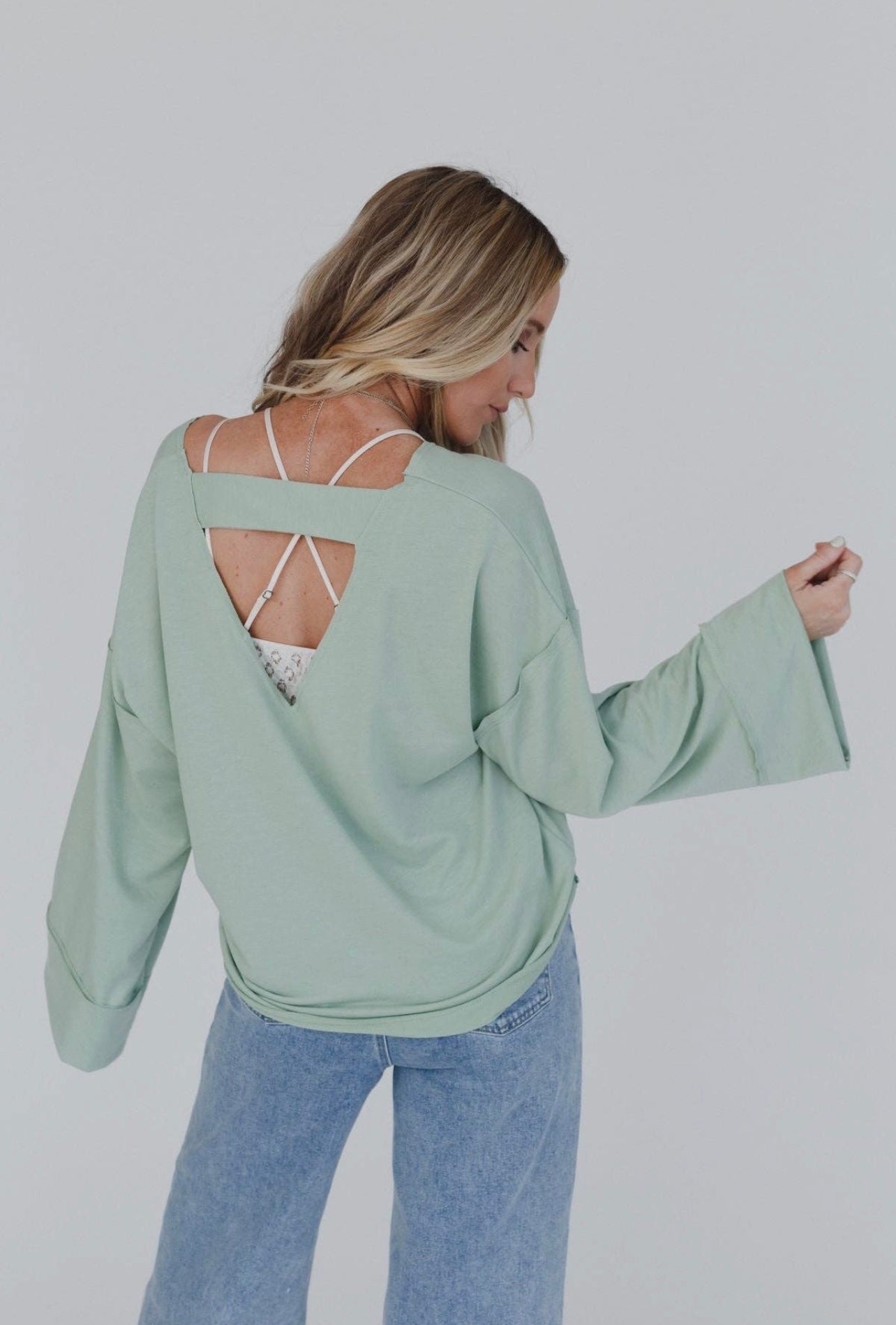 Love It V Neckline Sweater Top - Light Sage