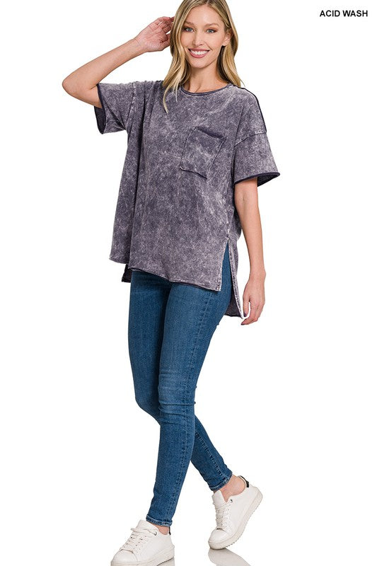 Washed Shirring Back Short Sleeve Top