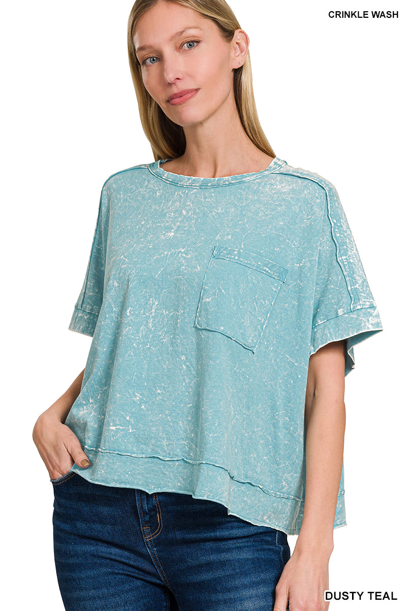 Crinkle Washed Oversized Boxy Crop Tee