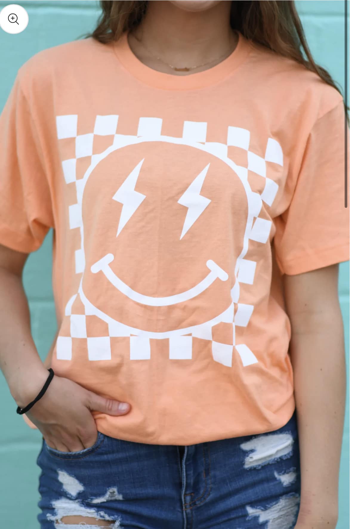 Cantaloupe Checkered Smiley Tee
