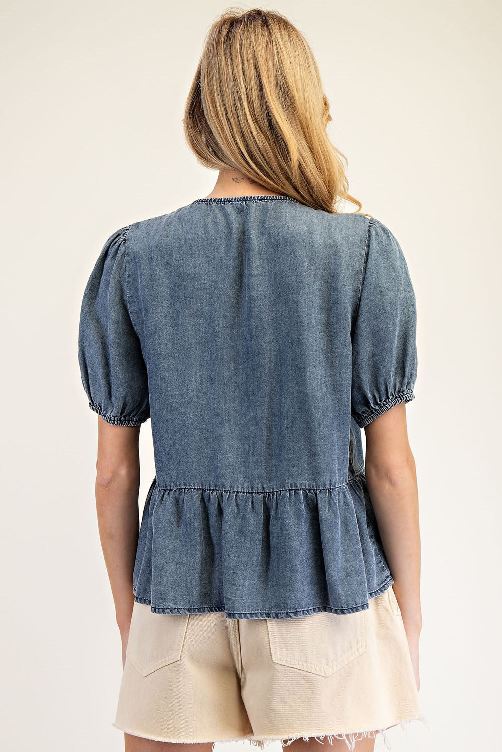 Better With Lace Bow Denim Top