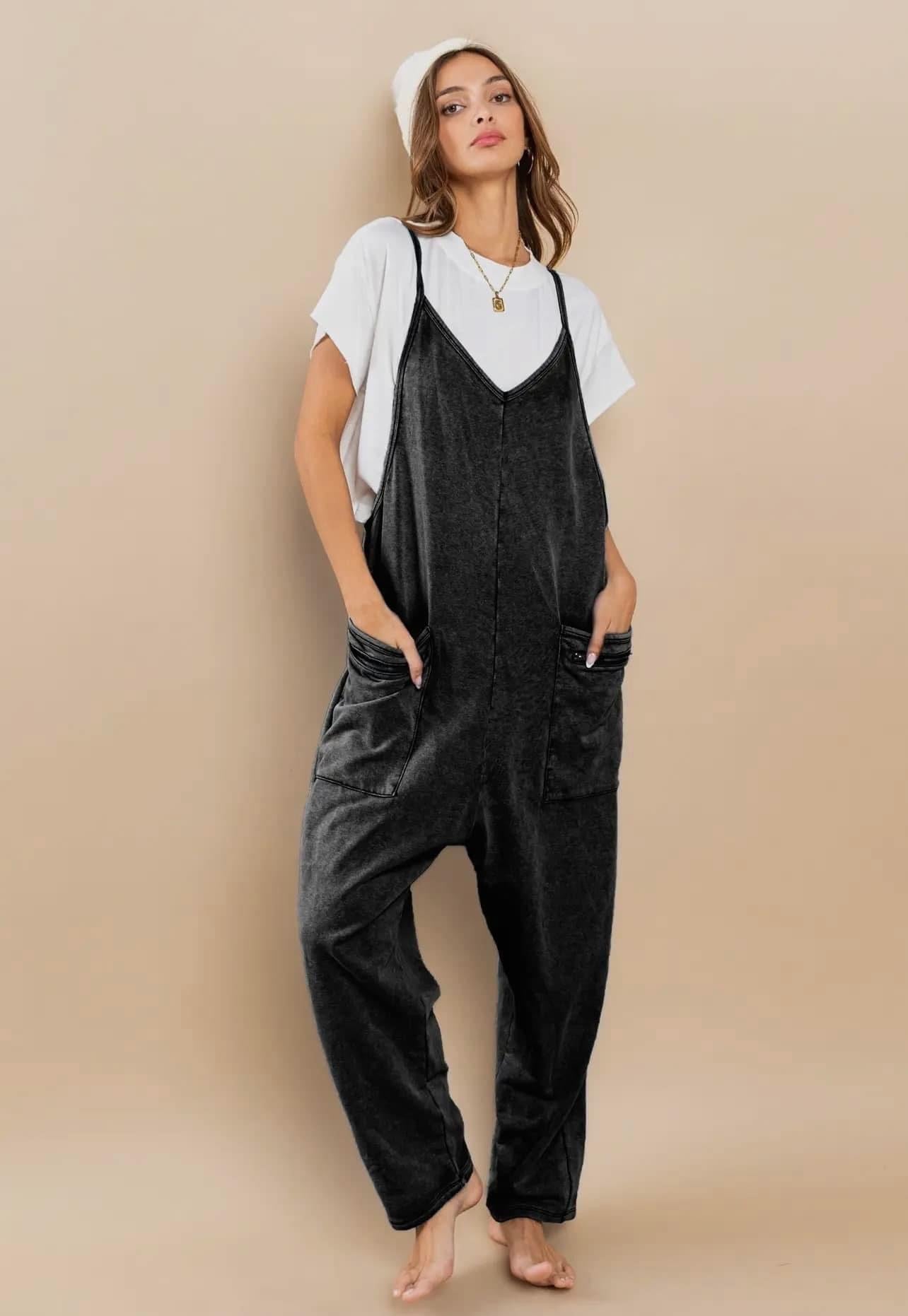 Black Mineral Wash Jumpsuit