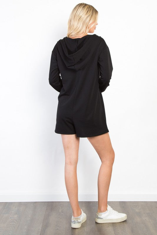 Black Terry Cloth Romper with Hood