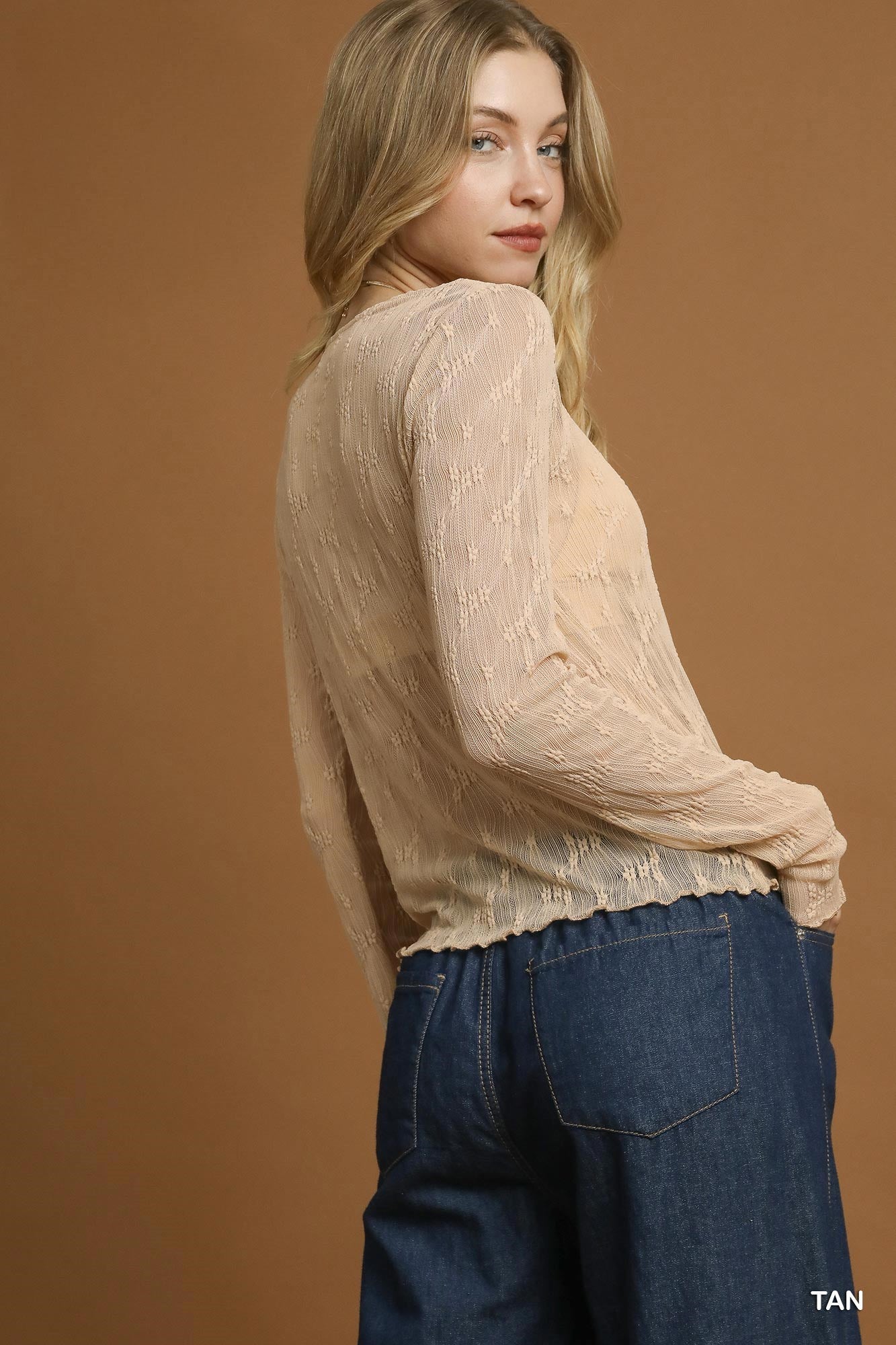 Tan Lace Long Sleeve Top