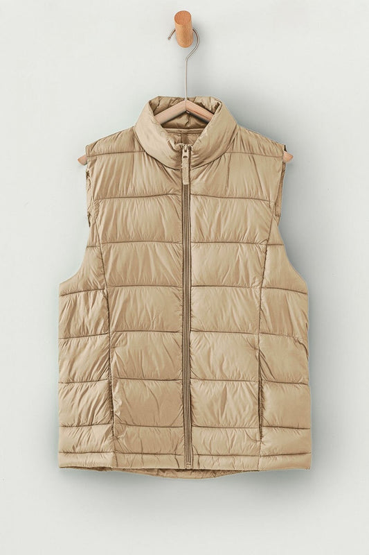 Khaki Quilted Zip Up Puffer Vest