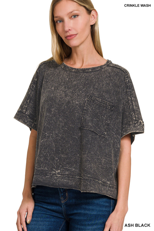 Crinkle Washed Oversized Boxy Crop Tee