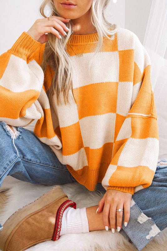 Orange & White Checkered Sweater