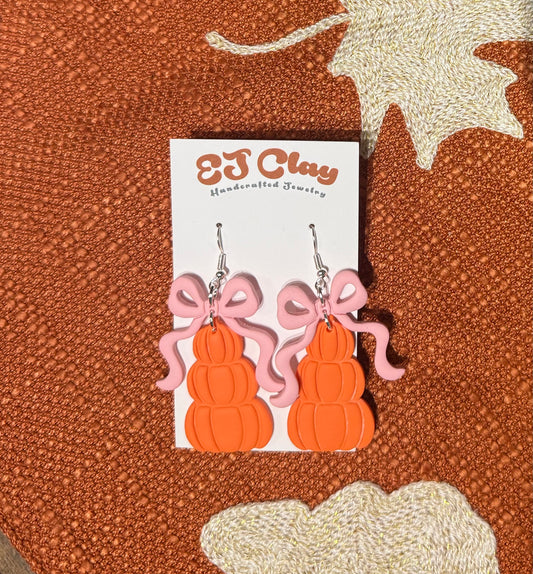 Pink Bow Pumpkin Dangles