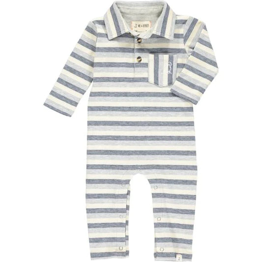 Me & Henry Grey/Navy Striped Romper