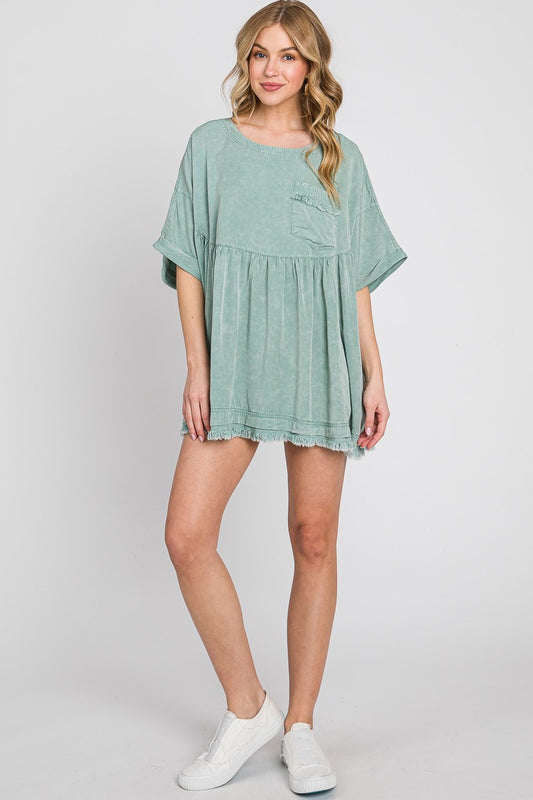 Sage Mineral Washed Oversized Top