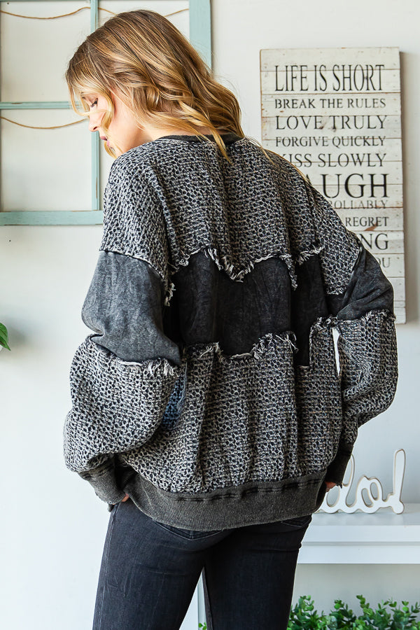 Black Washed Fabric Mixed Pullover