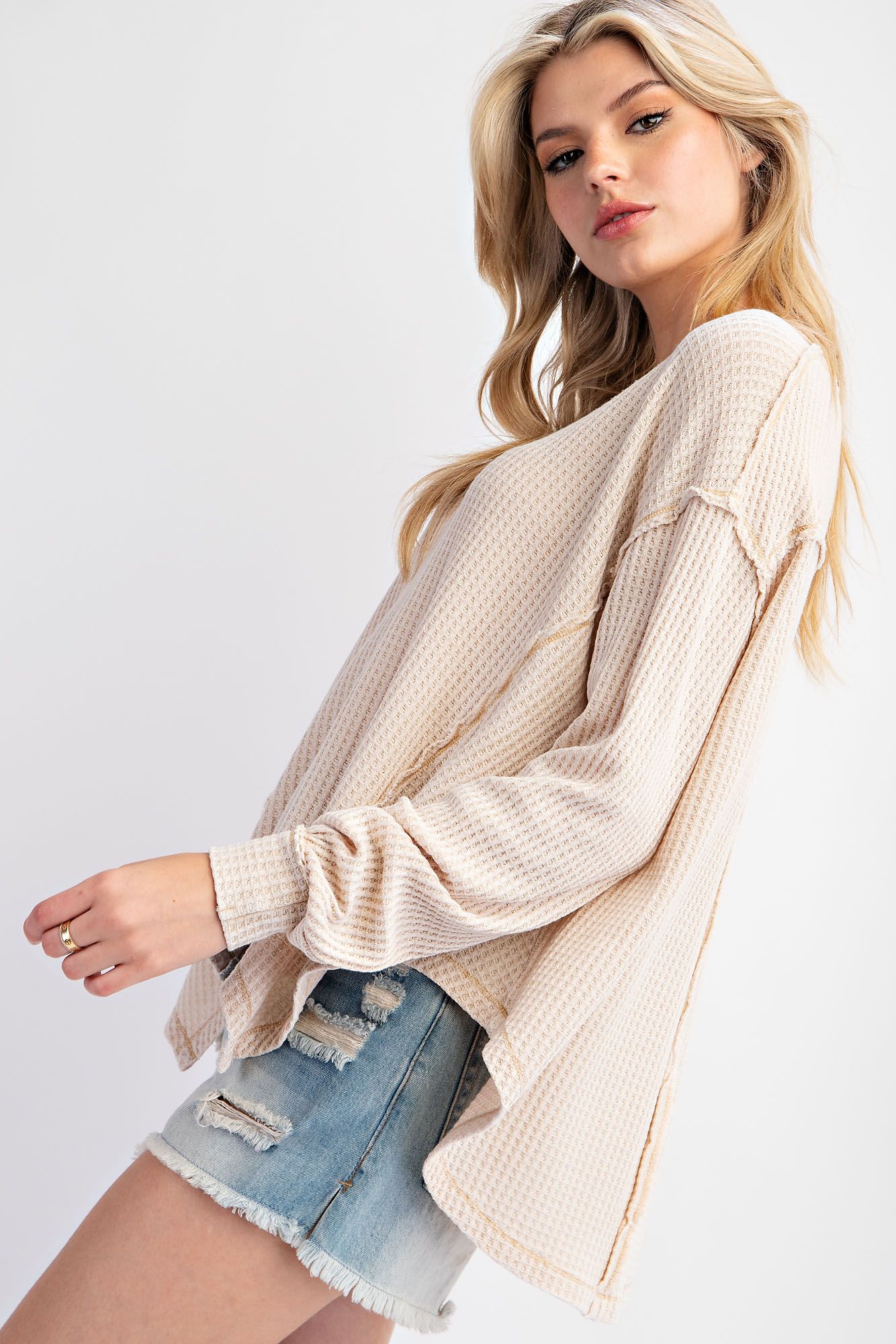 Khaki Waffle Knit Long Sleeve