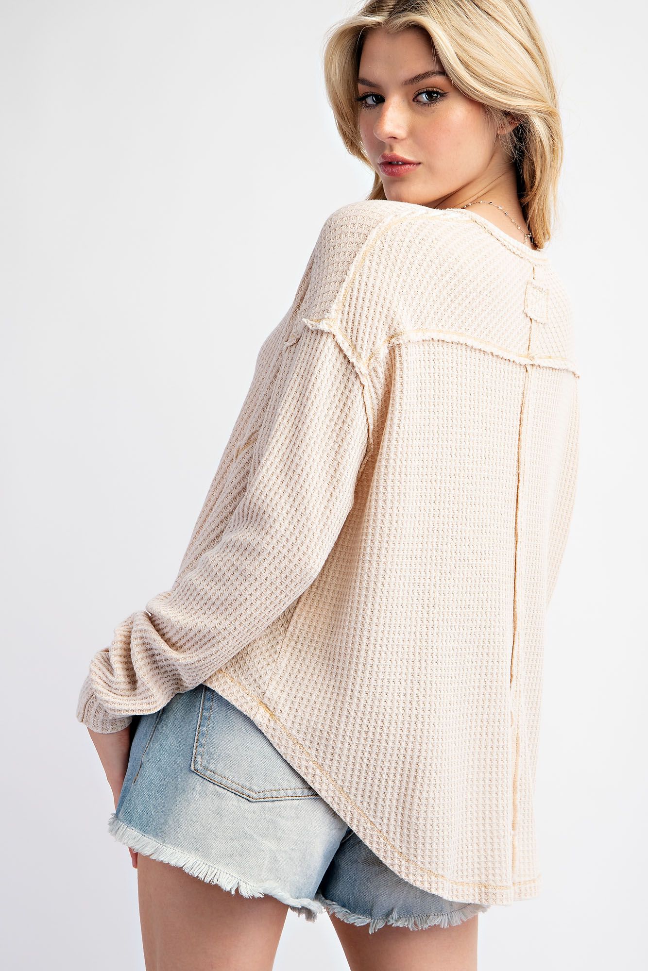 Khaki Waffle Knit Long Sleeve