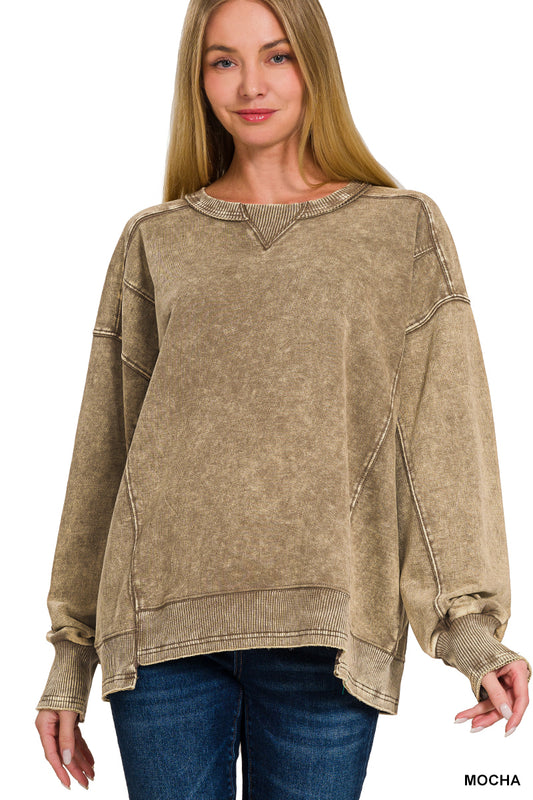 Zenana Mocha French Terry Pullover