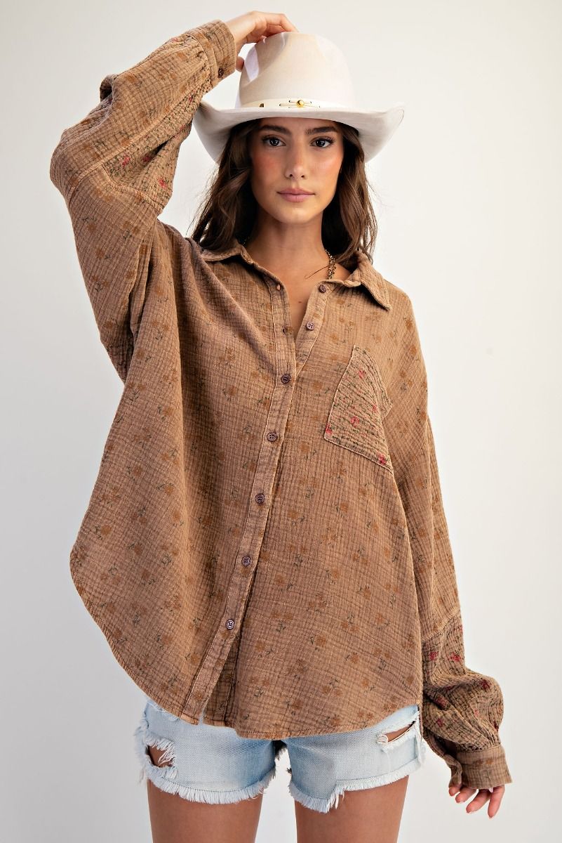Mocha Floral Gauze Top