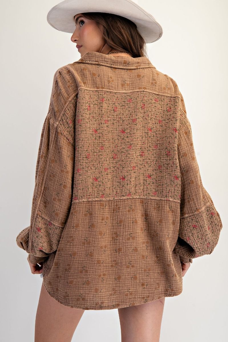 Mocha Floral Gauze Top