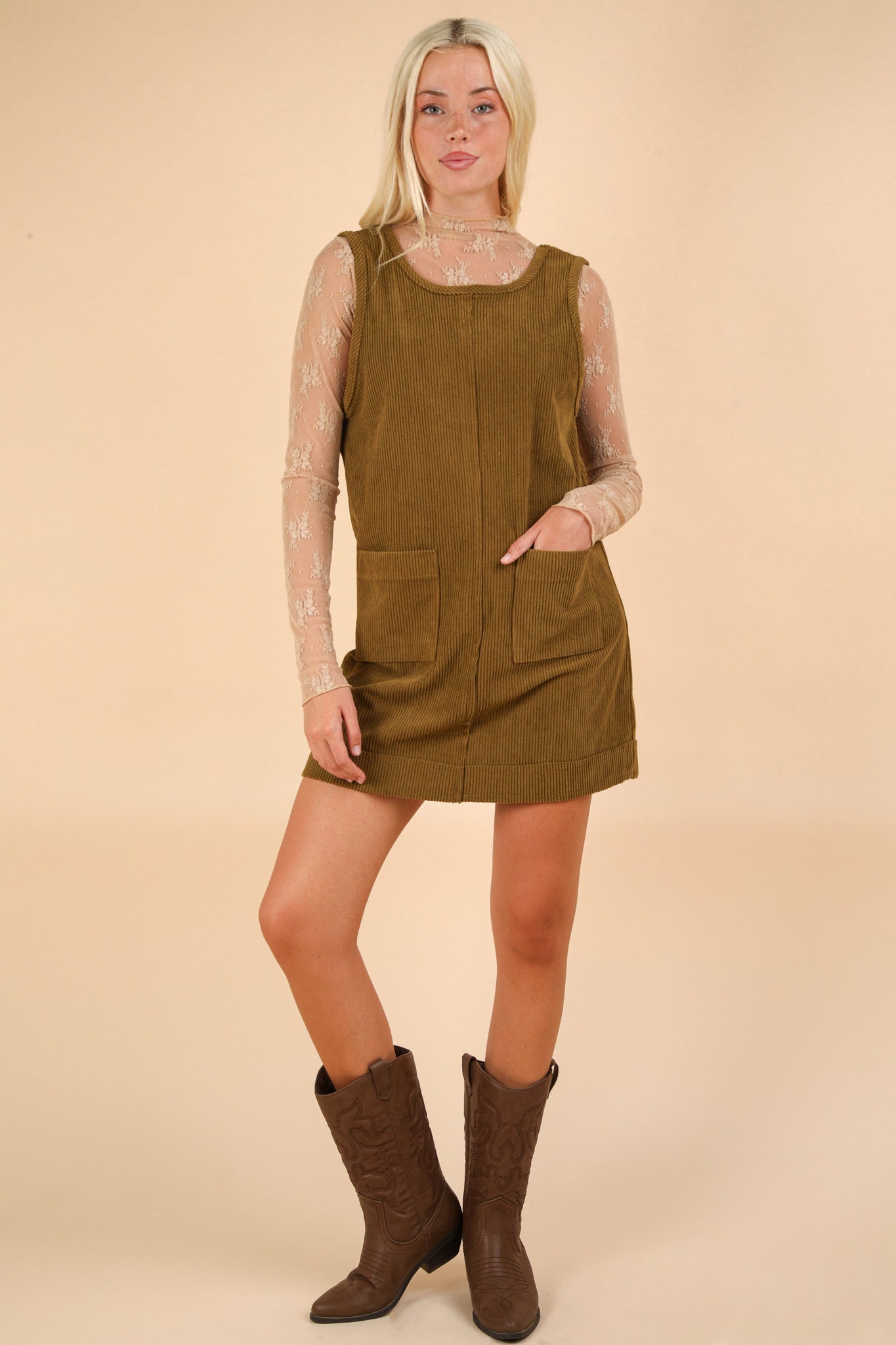 Olive Corduroy Dress