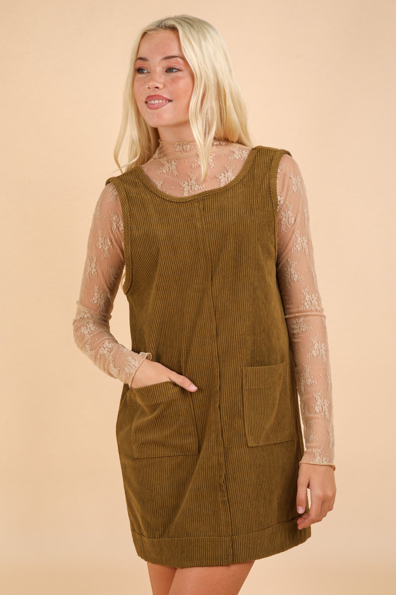 Olive Corduroy Dress