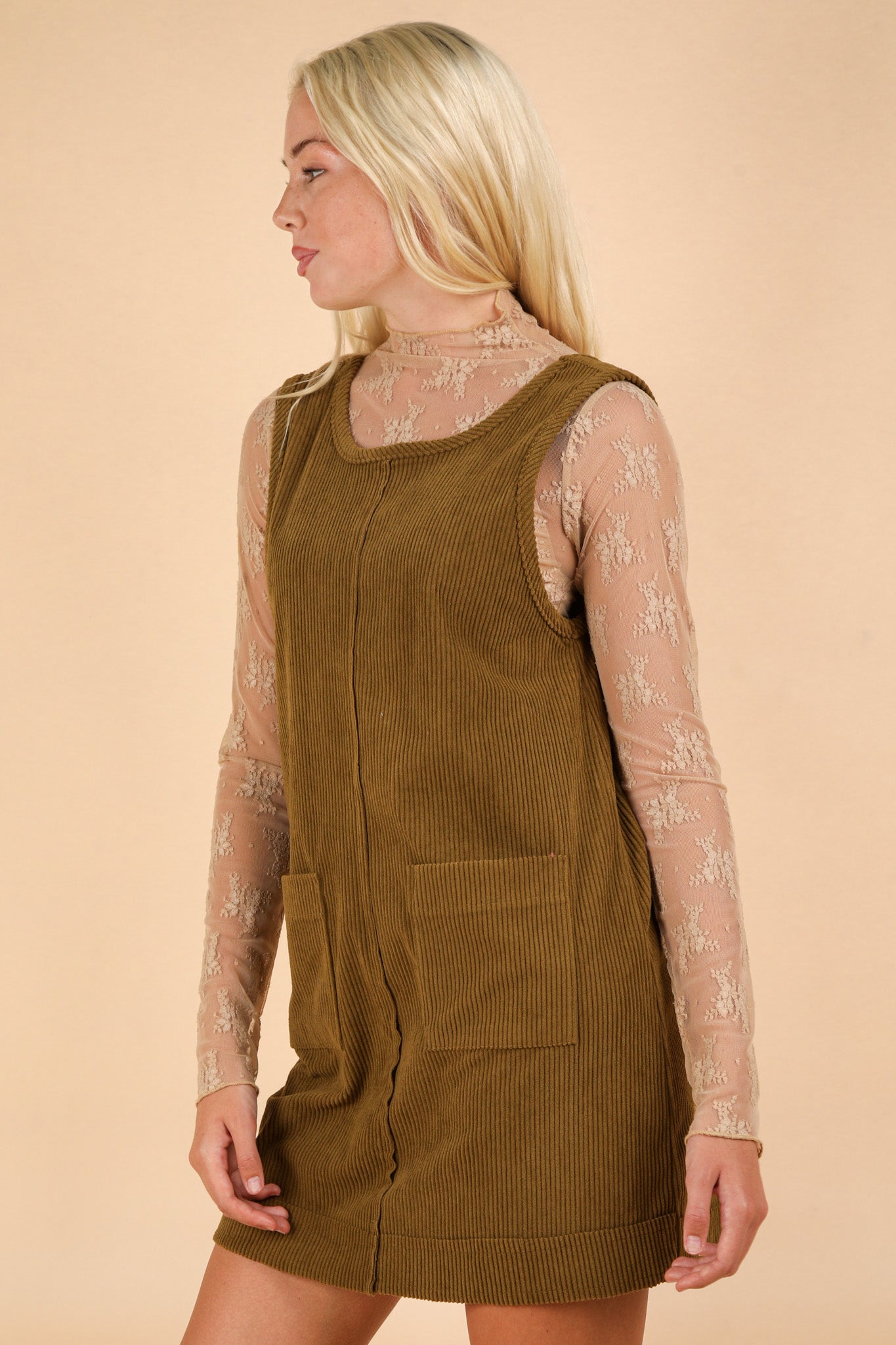 Olive Corduroy Dress
