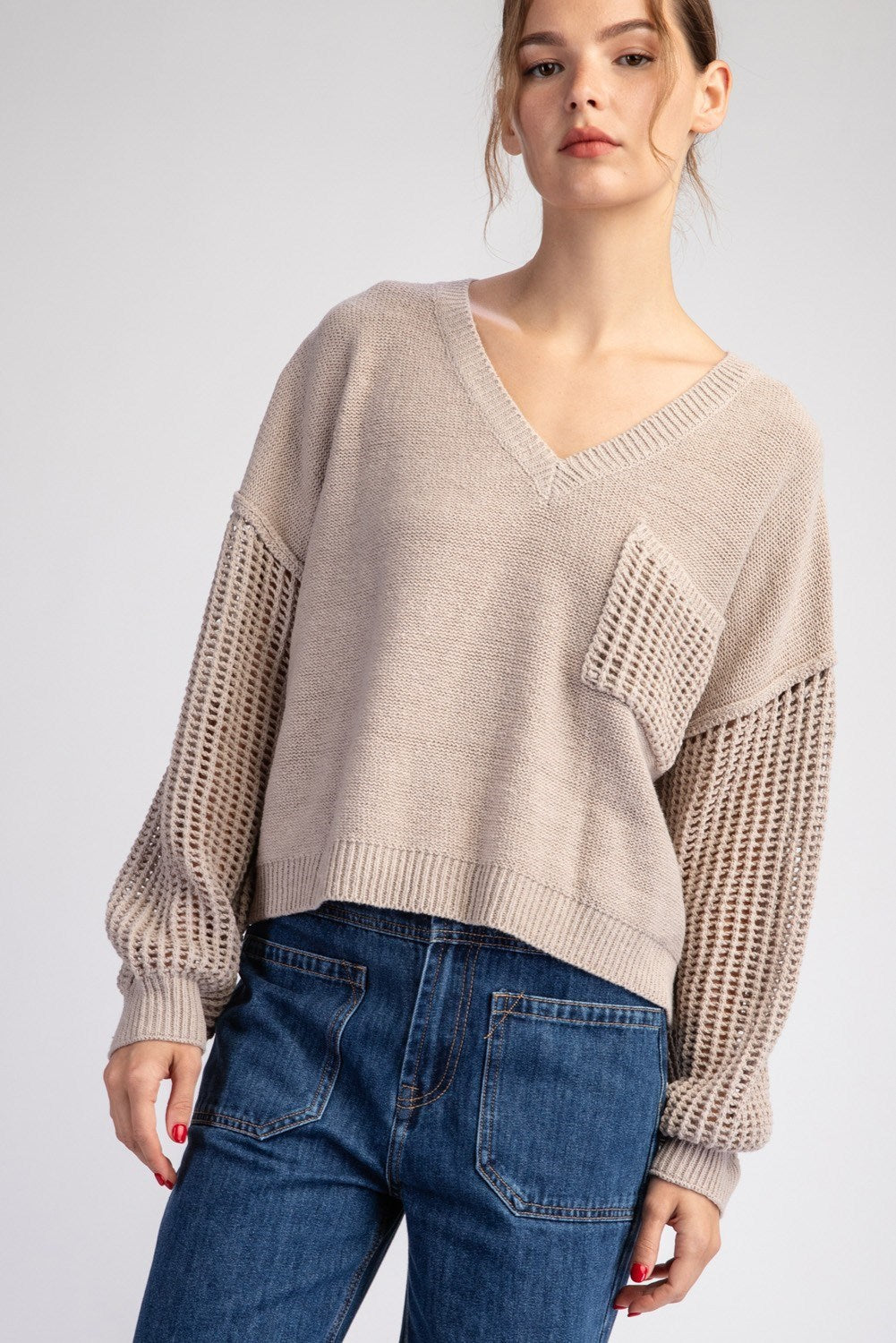 Oatmeal Long Sleeve Sweater Top