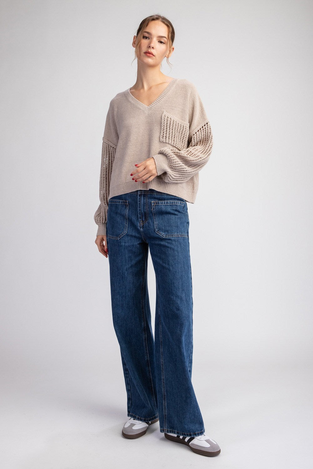 Oatmeal Long Sleeve Sweater Top