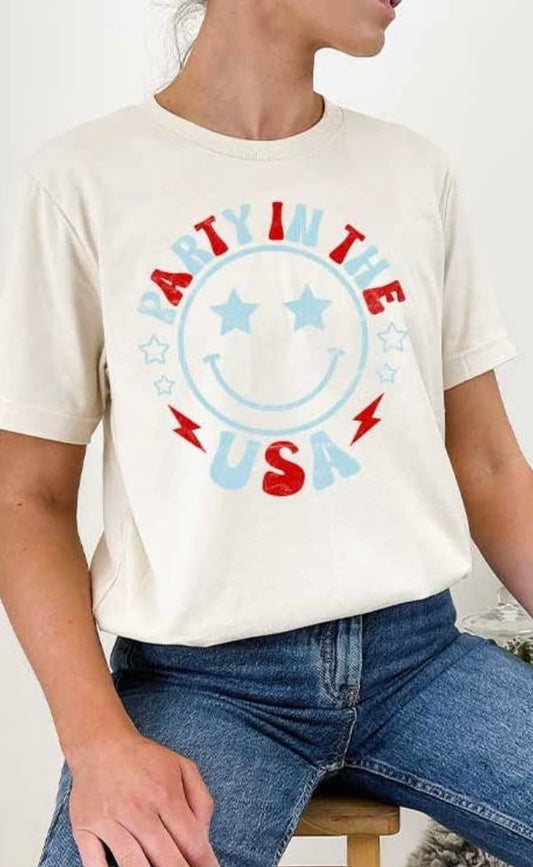 Party In The USA Smiley Graphic Tee