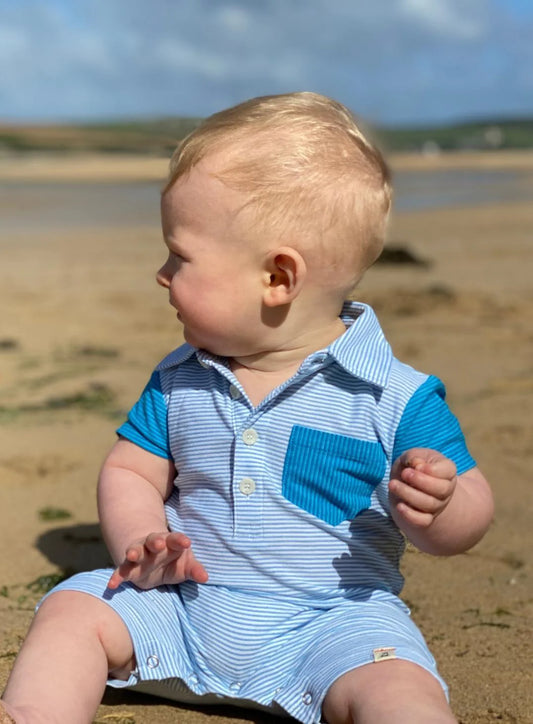 Me & Henry Saltash Blue Striped Polo Romper